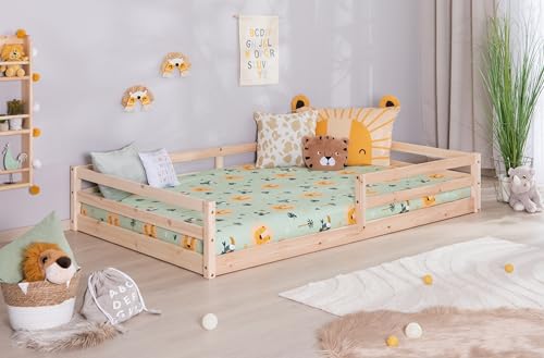 TiCAA Bodenbett, Kinderbett Massivholz – Montessori Bett „Neo“ aus Kiefer mit Lattenrost und Rausfallschutz, Holzbett belastbar bis 150 kg TiCAA Bodenbett, Kinderbett Massivholz – Montessori Bett „Neo“ aus Kiefer mit Lattenrost und Rausfallschutz, Holzbett belastbar bis 150 kg