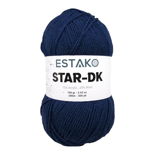 Estako Star-DK Yarn - 75% Acrylic 25% Wool - Soft Lightweight DK #3-100g (3.52oz) 280m (306 yds) - Crochet & Knitting Yarn (35095 - Navy)