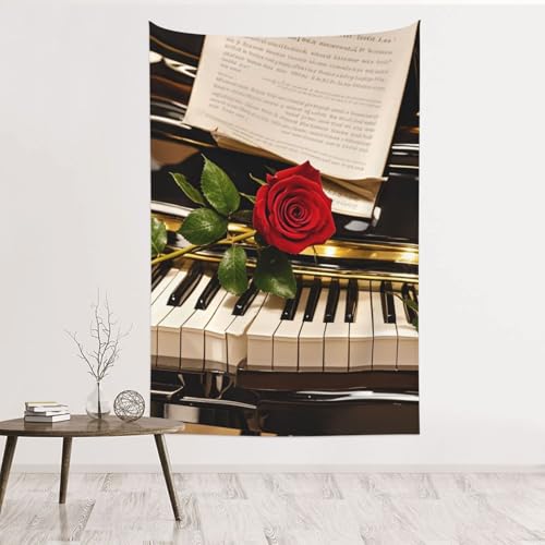 Tapisserie murale rose rouge sur piano 152x101 cm suspendre sans dommage