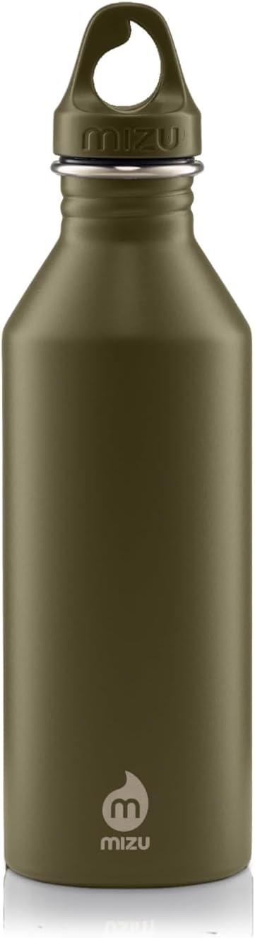 Mizu M8 25 oz Stainless Steel Water Bottle, Single Wall Narrow Mouth Metal Water Bottle with Loop Cap, Lightweight, Leakproof, Reusable for Travel, Gym, Hiking and Everyday Hydration (Safari Green)