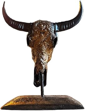Boho Bull 12 in, decoration unique design, fear nothing, gift sculpture, African animal, bronze color, art Mukemel Designs -BTC0162