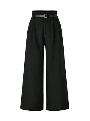 Womens High Straight Pants Pleated Wide Leg High Waist Loose Pants with Belt
