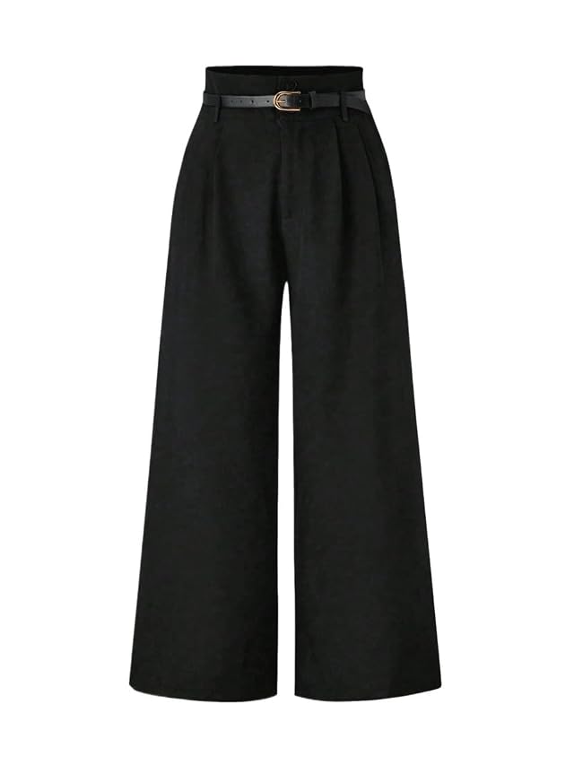 Womens High Straight Pants Pleated Wide Leg High Waist Loose Pants with Belt