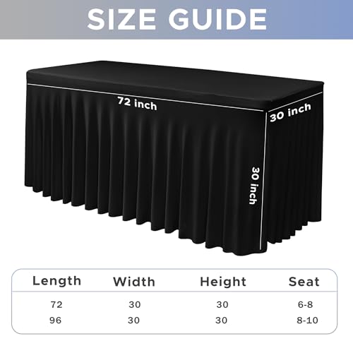 Image of Black Spandex Table Skirt for 6 Foot Rectangle Tables 4 Pack 72x30 In
