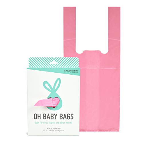 Oh Baby Bags Bulk Dispenser Box - Recycled Disposable Bags for Dirty Diapers - 140 Bags Total (Pink)