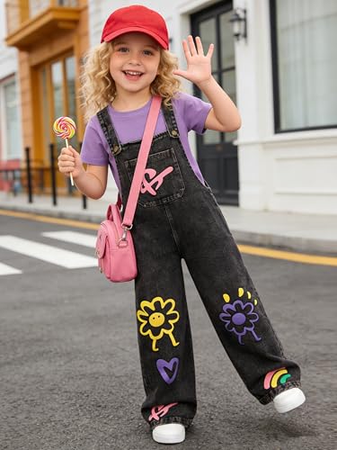 Image of OLMRJKD Toddler Girl Summer Clothes Short Sleeve Denim Overall Jumpsuit with Top Girls Spring Outfits Set