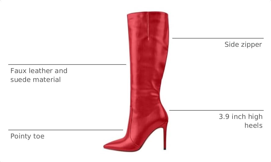 Image of LISHAN Women's Pointed Toe Under the Knee High Boots Stiletto High Heels