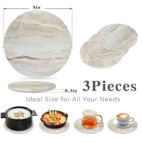 Image of 8 Inch Trivets for Hot Dishes, Pots and Pans, Marble Style Ceramic Trivet with Holder, Absorbent Heat Resistant Hot Pads with Cork Bottom Anti-Slip, for Countertops, Table, Home Essentials, Set of 3