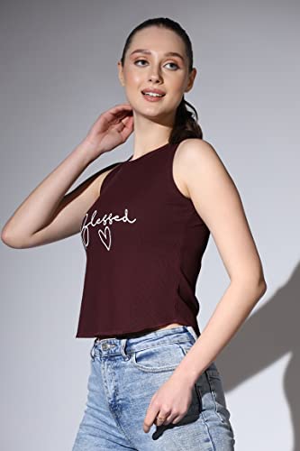 Image of OM SAI LATEST CREATION Crop Tops for Women || Ribbed Solid Chest Printed Crop Top for Girls || Text & Hart Print with Round Neck & Sleeveless Crop Top for Women || Tank Top.