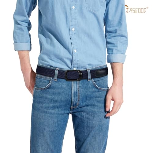 Image of JASGOOD Stretch Belt for Men, Men Women Elastic Woven Braided Belt 1 3 /8 Casual Belt Golf Belt for Jeans Pants