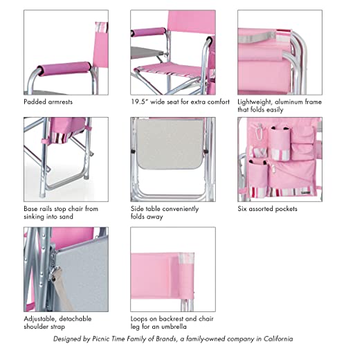 Oniva - A Picnic Time Brand - Sports Chair With Side Table, Beach Chair, Camp Chair For Adults, (Pink) #TOP4