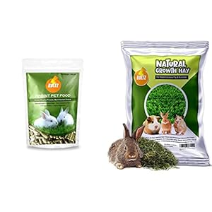 Boltz Premium Rabbit Food,Nutritionist Choice (ISO 9001 Certified)-1200 gm & Growth Hay for Rabbits,Guinea Pigs and Hamsters (600 gm)