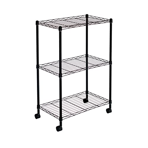 CATTERHOUSE Estantería Metálica con Rejilla Klaus 80-56x35x80 cm Estantería de Almacenaje Color Negro con Ruedas y 3 Baldas Soporta hasta 105 kg