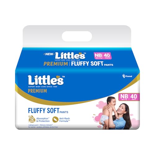 Image of Little's Premium New Born Baby Diaper Pants Style (NB) | Upto 5 kg | 40 Count - Pack of 6 | FluffySoft Baby Diapers with Leakage Guard, Wetness Indicator & 12 Hours Absorption