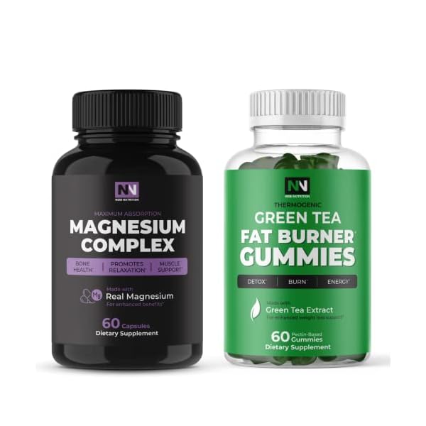 Magnesium Complex and Green Tea Fat Burner Gummies Bundle - High Absorption Non-GMO Gluten Soy and Dairy Free - Tasty…