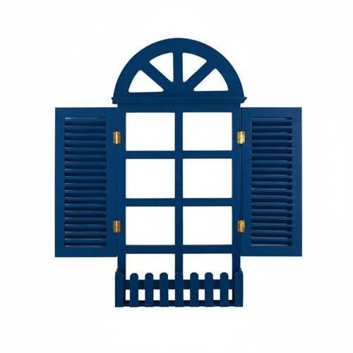 Fenêtre murale bleue décorative rockible à volets et arc pour décoration chambre enfant