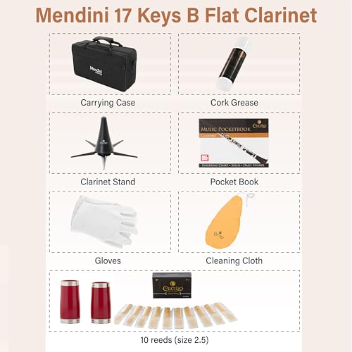 image for Mendini By Cecilio B Flat Clarinet For Beginner, Ebonite Bb Clarinet W
