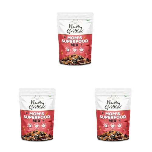 Image of Nutty Gritties Mom's Superfood Healthy Trail Mix 400g( Pack of 6 ,Each Pack 200g,) - Roasted Almonds | Mixed Roasted Seeds Flax, Pumpkin, Sunflower | Dried Black Currant, Cranberries, Blueberries with Black Raisins| Healthy Snack