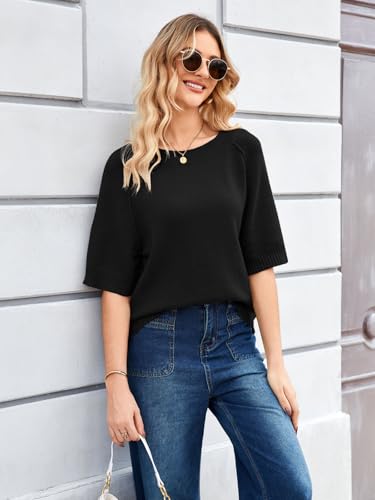 Image of ZDC Women's Short Sleeve Sweaters 2026 Fall Lightweight Loose Fit Knit Pullover Tops