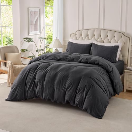 PURE ERA Jersey Knit Duvet Cover Set 100% T-Shirt Cotton Super Soft Comfy 3pc Bedding Set with...