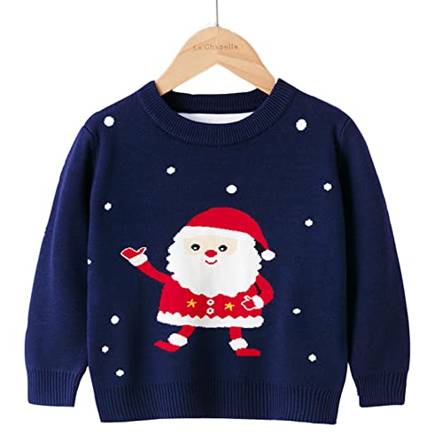 EnJoCho Toddler Boys Girls Christmas Cartoon Santa Snowfakle Prints Sweater Long Sleeve (Navy, 3-4 Years)3