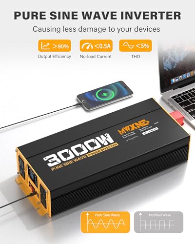 Mwxne 3000W Pure Sine Wave Inverter 24V Dc To 110V 120V Ac Converter For Rv Truck Home Off-Grid Solar Power Inverter With Type-C Pd30W/Usb Port Qc3.0 Quick Charging thumb #2