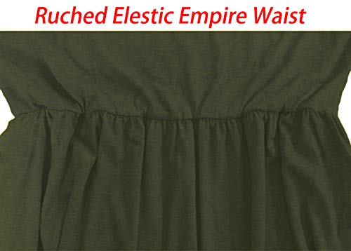 Durzasvo Vestido feminino casual de verão de manga curta rodado cintura império Bolso rodado Vestido