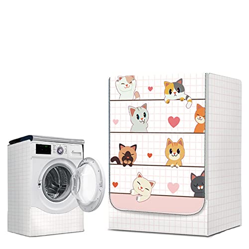 Highdi Washing Machine Cover Waterproof, Washing Machine Covers Indoor with Zipper Sunscreen & Dustproof Washer Protection for Front Load Outdoor Washer and Dryers (S-Capacity 4-7.5kg,Brown Cat)