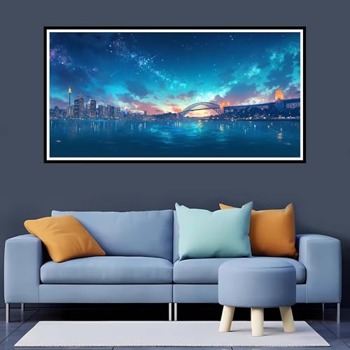 5D Diamond Painting Grande Formato Ciudad, Diamond Painting Kit Full Round Drill Cielo Estrellado Pintura de Diamante 40x80 cm, Punto de Cruz Diamond Painting Adultos, Diamond Art Decoración-YZ706