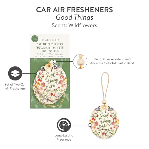Image of Studio Oh! Good Things Set of 2 Hanging Car Air Freshener, Long-Lasting Fragrance, Odor Eliminator, Scented Car Accessory for Auto Interior, Decorative Air Freshener, 4 x 7.5 in