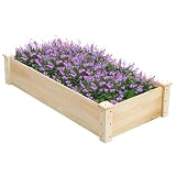 COSTWAY Jardineras de Madera, Huerto Urbano Exterior 120 x 61 x 26 cm, Maceta de Madera para Plantas Caja, Cama Elevada de Jardín, Jardinera de Jardín para Verduras, Flores y Hierbas, Natural