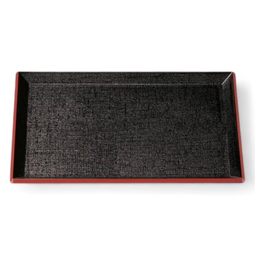 J-kitchens お盆 尺4 耐熱羽反布目 トレー ( 盆 トレイ おぼん ) 黒 ブラック 天 朱 レッド 滑らない 42cm 耐熱 漆器 ( ABS 樹脂 ) 日本製 食洗機対応