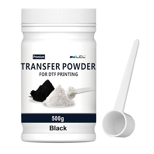 LCL Transfert DTF Noir, Poudre DTF Noir 500g/17.6oz,Transfert Numérique Noir Poudre Adhésive pour vêtements Noirs ou de Couleur foncée, Poudre de Transfert prétraitée DTF pour Tous Les Tissus