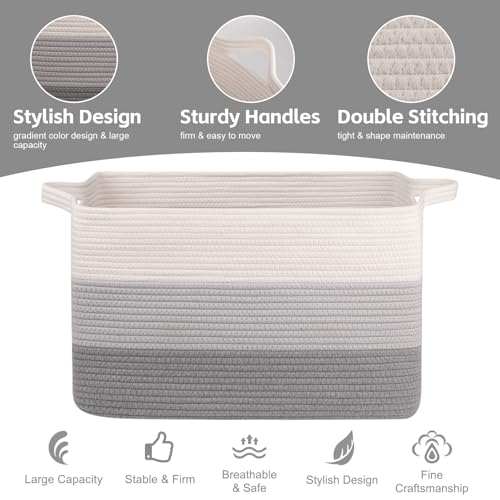 Image of OIAHOMY Extra Large Blanket Basket, 110L Cotton Rope Woven Laundry Basket, Toy Bin for Baby Room, Container for Blanket Storage in Living Room, 24.8''x17.3''x15.8'', Gradient Grey