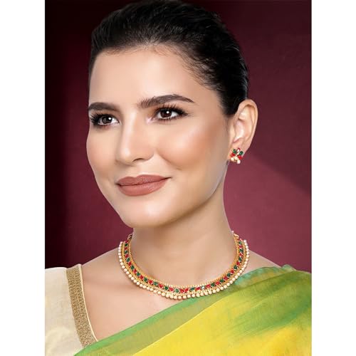 Aheli Ethnic Faux Kundan Pearl Fancy Bridal Choker Necklace Indian Traditional Bollywood Jewelry Set with Earrings Gift for Women2