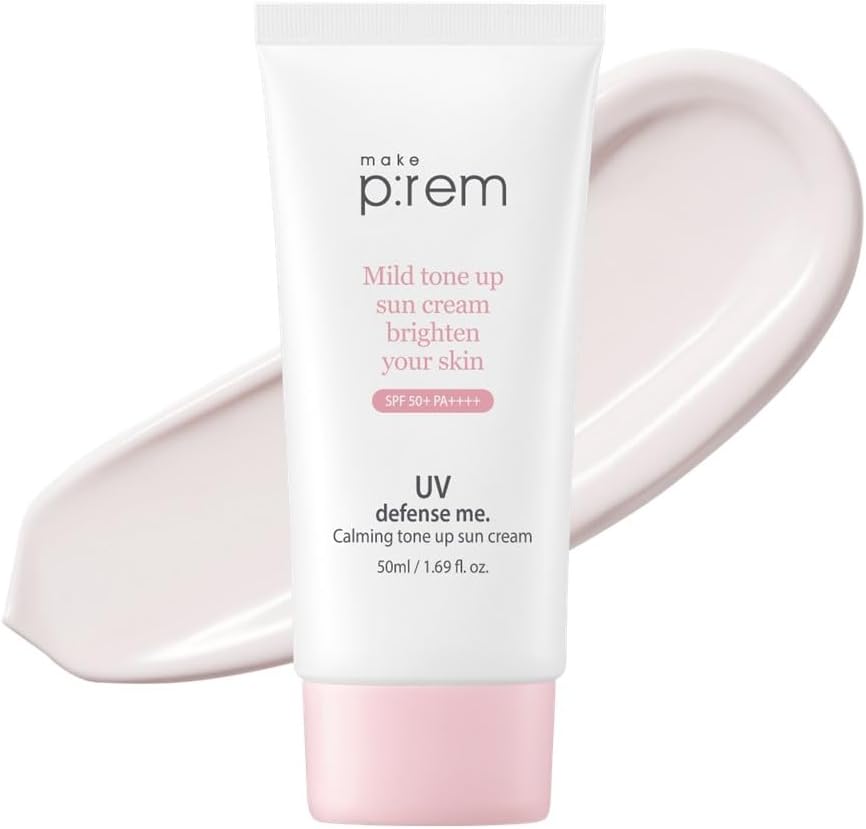 MAKE P:REM UV Defense Me. Calming Tone Up Sunscreen, Non-Nano Zinc Oxide, Reef Safe, Chemical Free, Non-Greasy, SPF 50, Korean Sunscreen,1.69 fl. oz. (50ml)