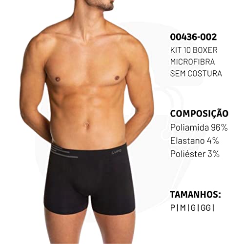Kit 10 Cuecas Boxer Lupo Microfibra Box Sem Costura Adulto Masculino 436 (Pretas, G)