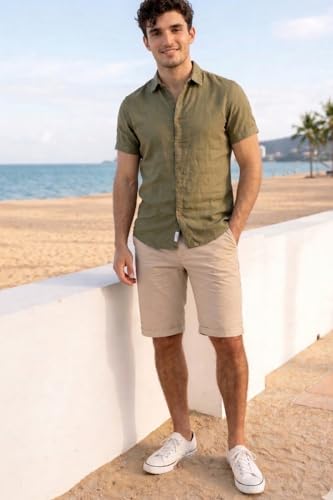 Image of Louis Philippe Men's Slim Fit Cotton Blend Solid Casual Shorts with Stretch