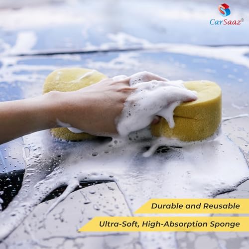 Image of CAR SAAZ Cera X Ceramic Car & Bike Wash Shampoo (1 Litre) with Washing Sponge Combo Pack | Premium Car Shampoo for Ceramic Coated Vehicles | pH Neutral, Super Suds, Highly Effective (1000 ml)