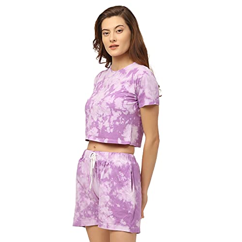 Image of Rigo Printed Waffle Knit Tie & Dye Top and Shorts Co-ord Set for Women | Half Sleeves & Sleeveless Co-ords Set for Women | Stylish Dresses for Women | Night Wear, Beach Wear, Vacation Wear Outfit
