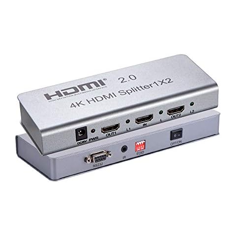 1x2 HDMI 2.0 Splitter,Optimal Shop 2 Port 4K HDMI Splitter 1 in 2 Out HDMI Switcher Support 4K/60HZ 1080P 3D HDCP2.2 EDID RS232 for HDTV/Blu-Ray Player/DVD/DVR/Xbox etc Cover