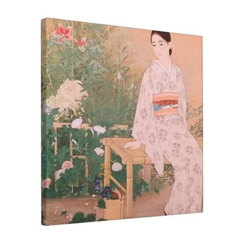 絵画 フレーム装飾画 寺崎広業 夏のひととき キャンバスアート アートパネル 壁画 壁掛け 絵 モダンアート 版画 壁飾り 世界の名画 ポスター 40x40cm