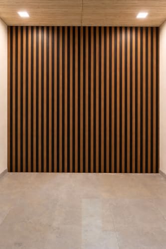 Image of 3D Wooden Strip Design Self Adhesive Wallpaper | Brown & Black Vertical Panel PVC Wall Sticker | Waterproof Peel & Stick Wallpaper for Living Room, Bedroom & Office