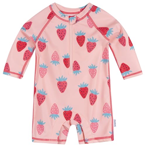 Image of Gerber Baby Girls' & Toddler Long Sleeve One Piece Rashguard Swim Romper