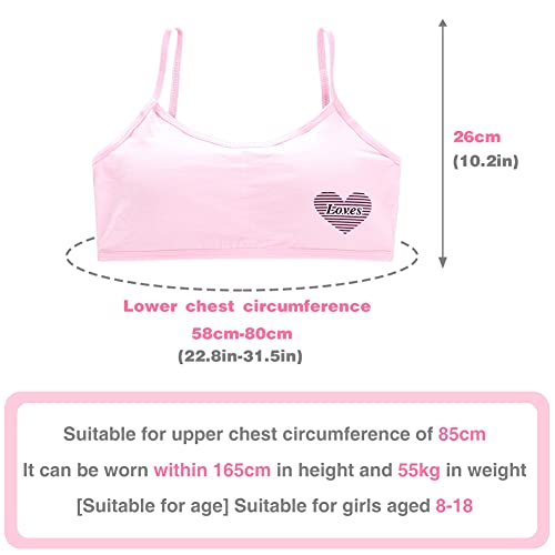 4PCS Girls’ Training Bra Girls Breathable Sports Cami Bras Strap Bralette Activewear Bra,Aged 8-182