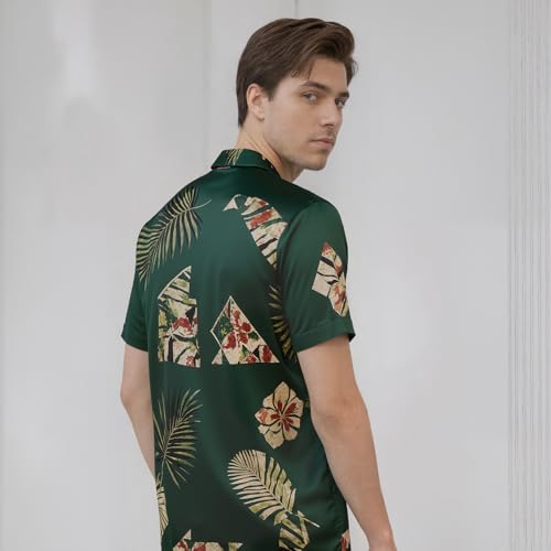 Image of Men's Hawaiian Shirt Tops Vintage Short Sleeve Button Down Beach Shirt Male Tropical Floral Summer Pullover Party Holiday