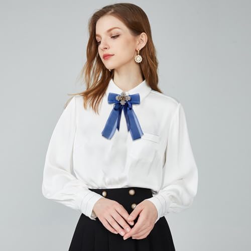 Image of Retro Chic Ribbon Bow Tie Brooch Pins for Women Girls Uniform Pre-Tied Bowknot Corsage Party Ceremony Accessories
