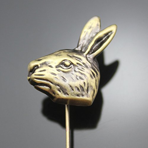 Vintage Gold Q&Q Fashion Vintage Alice in Wonderland Rabbit Head Hare Lapel Stick Pin Tie Hat Brooch TEA PARTY,3.5"2