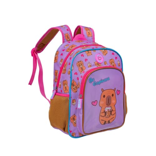 Mochila Infantil Costas Capivara Frente em PVC Tamanho Médio Escolar 2026 (Roxo)