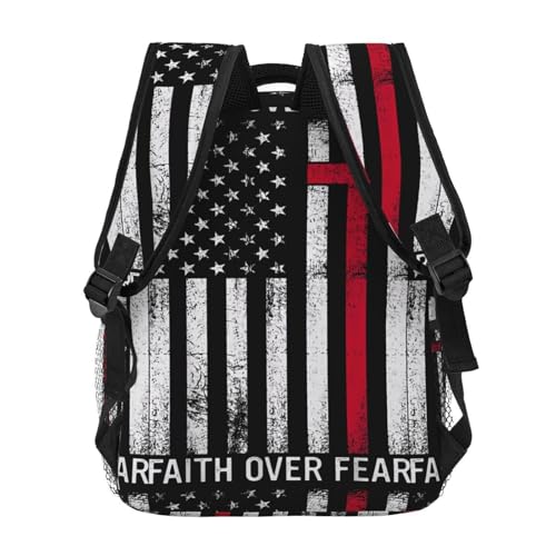 Faith Over Fear Patriotic Christian Cross American Flag Laptop Backpacks Double Shoulder Laptop Pack Bag Daypack Back Pack Bags Rucksack Computer Bag with Side Pockets Front Zipper Pockets4